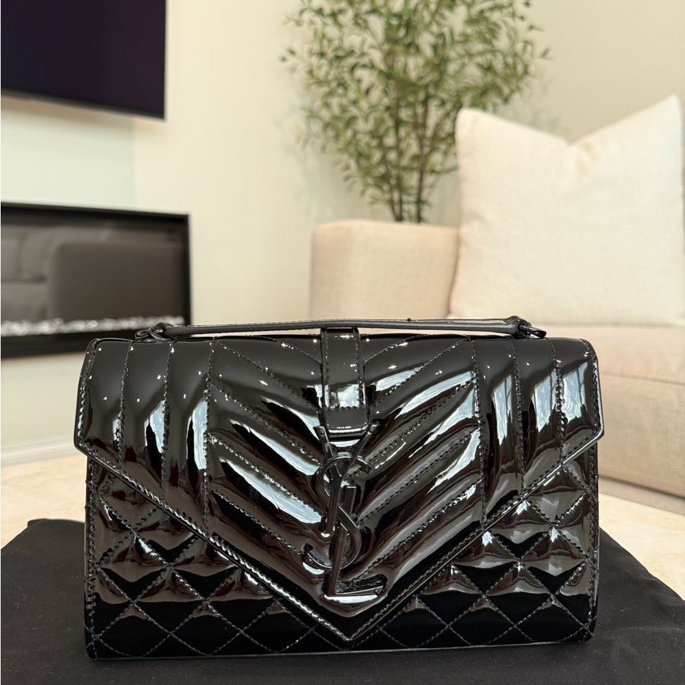 Saint Laurent Patent Envelope Triquilt Small YSL Shoulder Bag
